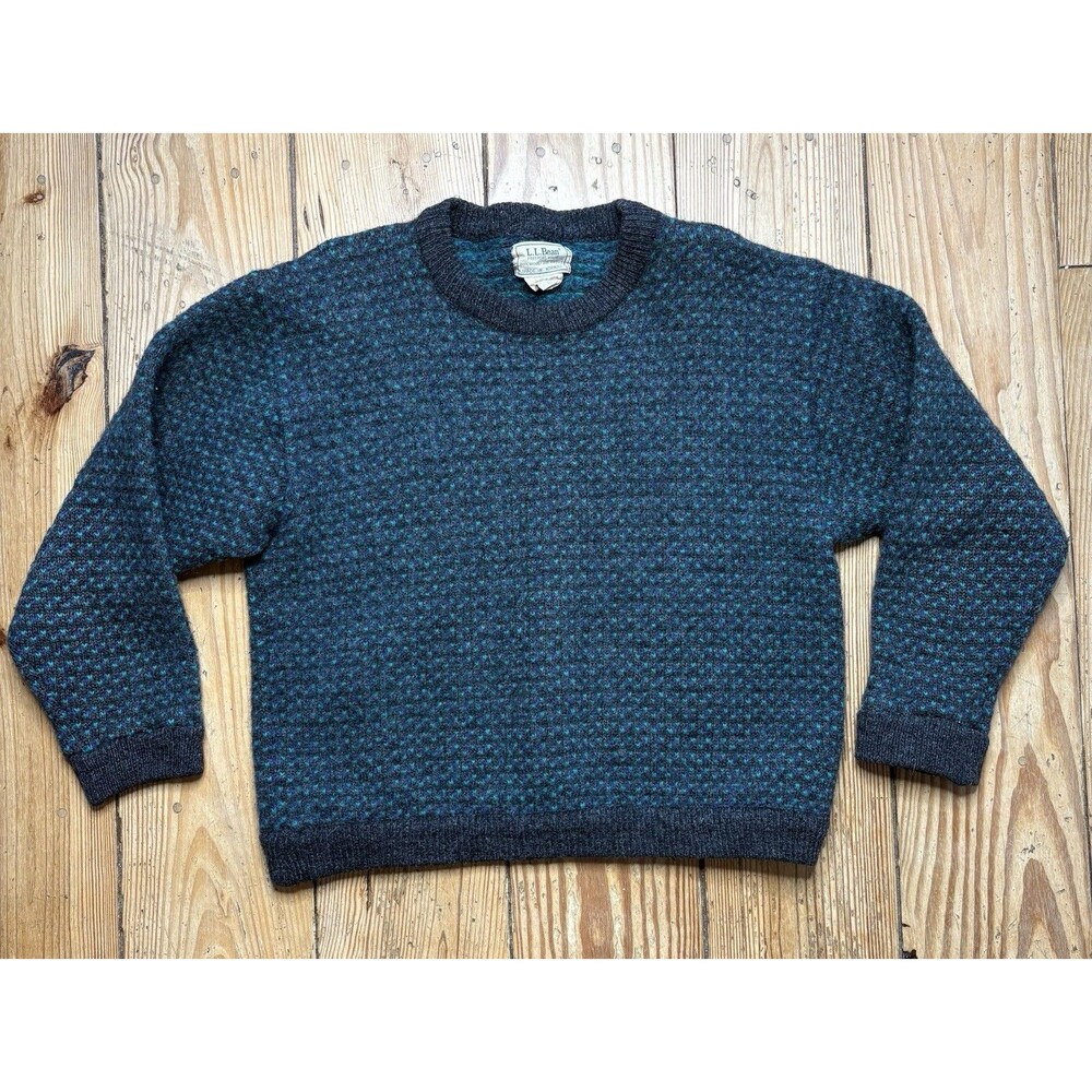 Vintage 90s LL Bean Knit Sweater Mens XL Wool Rayon Pattern Heavy Made in Norway